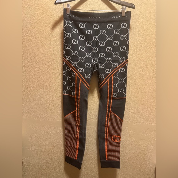 New Authentic Gucci GG Jumbo Logo Leggings Gray Orange Size M - Picture 2 of 10